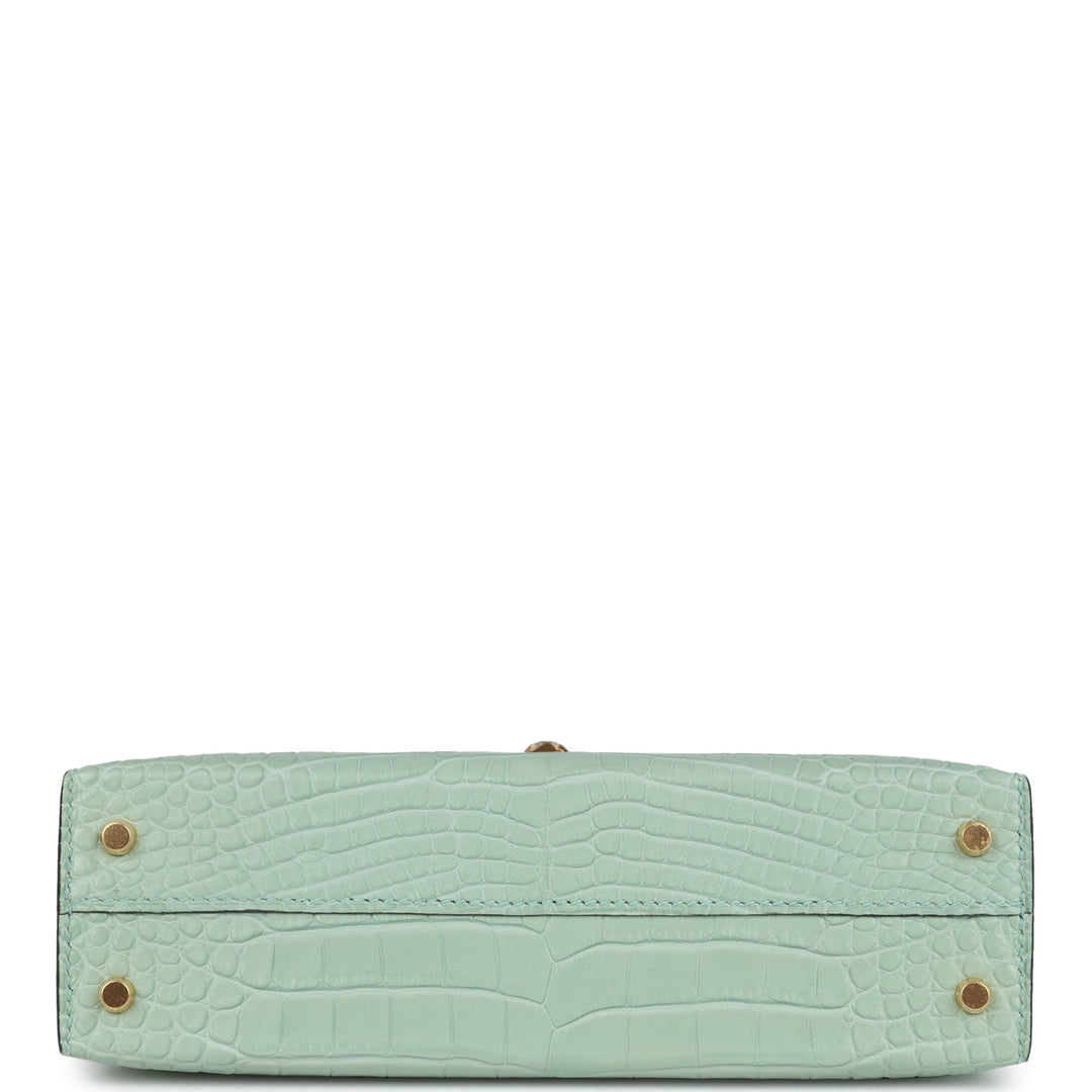 Hermes Kelly Sellier 20 Vert D'Eau Matte Alligator Gold Hardware