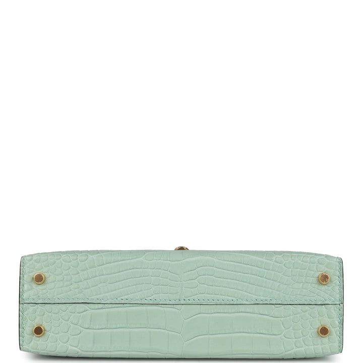 Hermes Kelly Sellier 20 Vert D'Eau Matte Alligator Gold Hardware