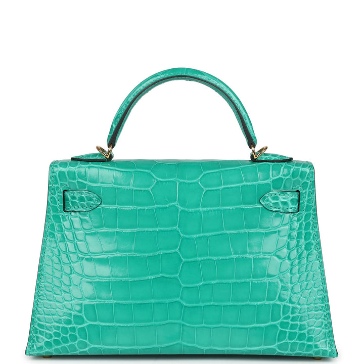 Hermes Kelly Sellier 20 Vert Jade Shiny Alligator Gold Hardware