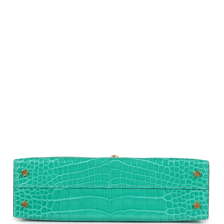 Hermes Kelly Sellier 20 Vert Jade Shiny Alligator Gold Hardware