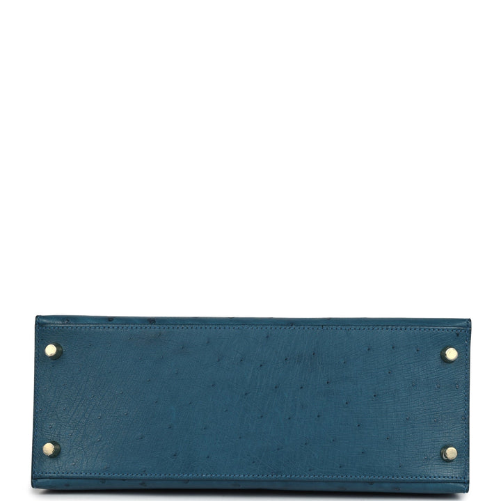 Hermes Kelly Sellier 28 Cobalt Ostrich Gold Hardware