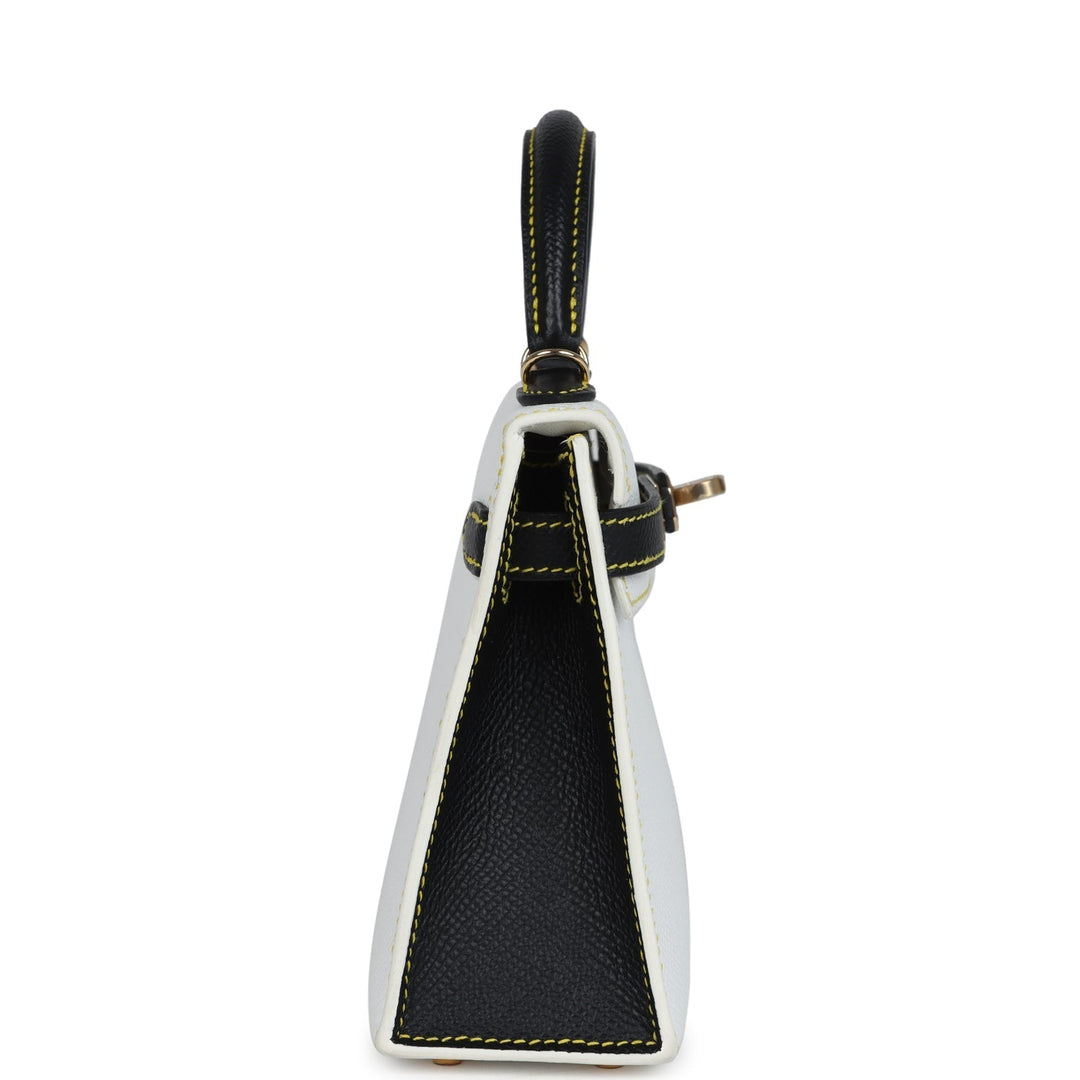 Hermes Special Order (HSS) Kelly Sellier 20 White and Black Epsom Permabrass Hardware
