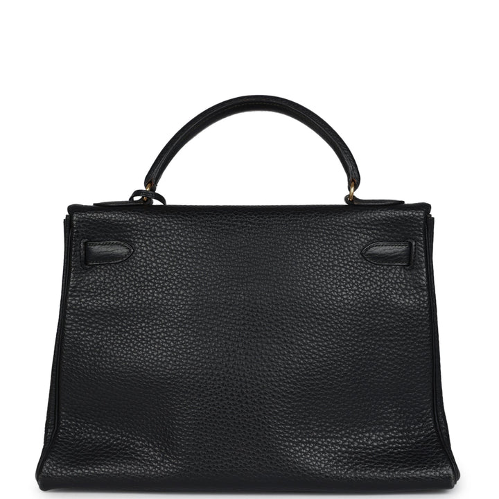 Vintage Hermes Kelly Retourne 32 Black Ardennes Gold Hardware