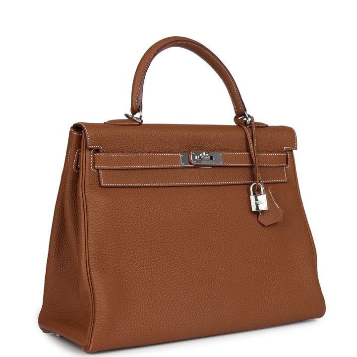 New Hermes Kelly Retourne 35 Gold Togo Palladium Hardware