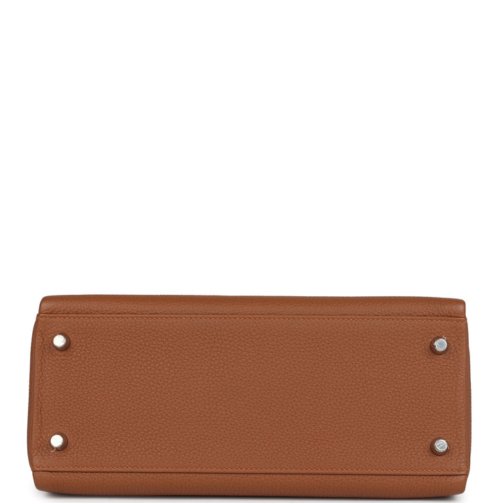 Hermes Kelly Retourne 28 Gold Togo and Matte Prososus Crocodile Touch Palladium Hardware