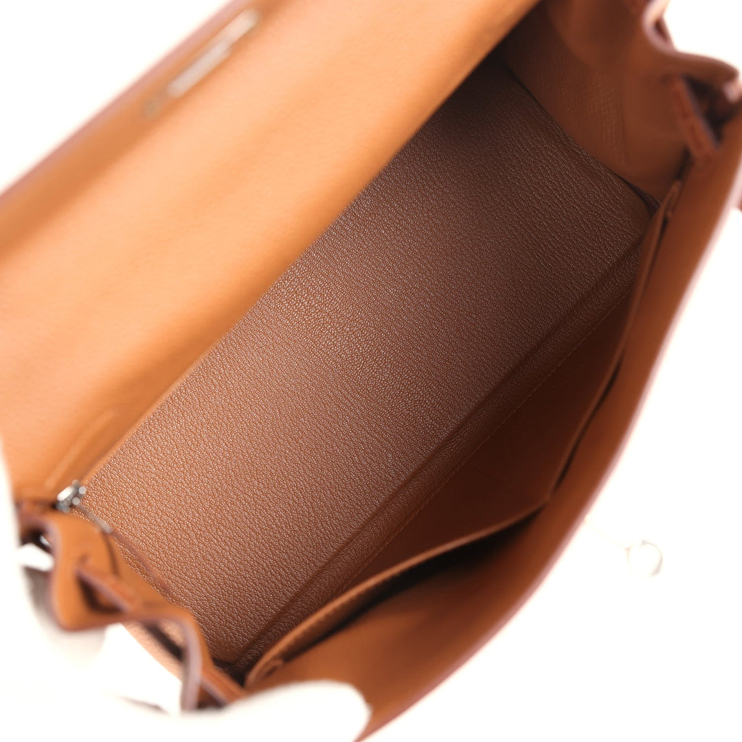Hermes Kelly Retourne 28 Gold Togo and Matte Prososus Crocodile Touch Palladium Hardware