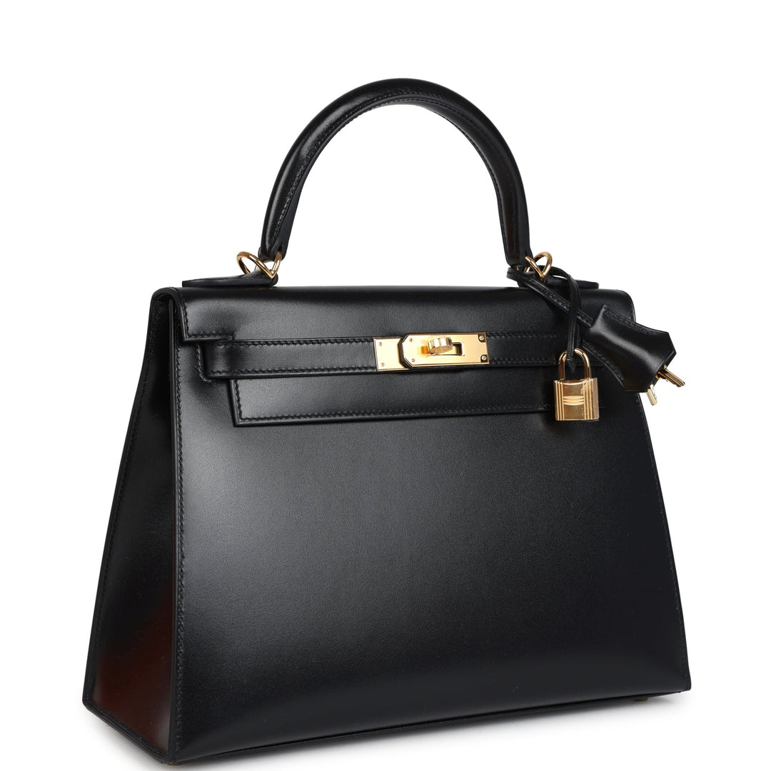 Hermes Kelly Sellier 28 Black Box Gold Hardware