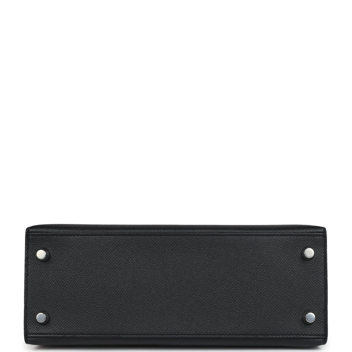 Hermes Special Order (HSS) Kelly Sellier 25 Black and Gris Mouette Epsom Brushed Gold Hardware