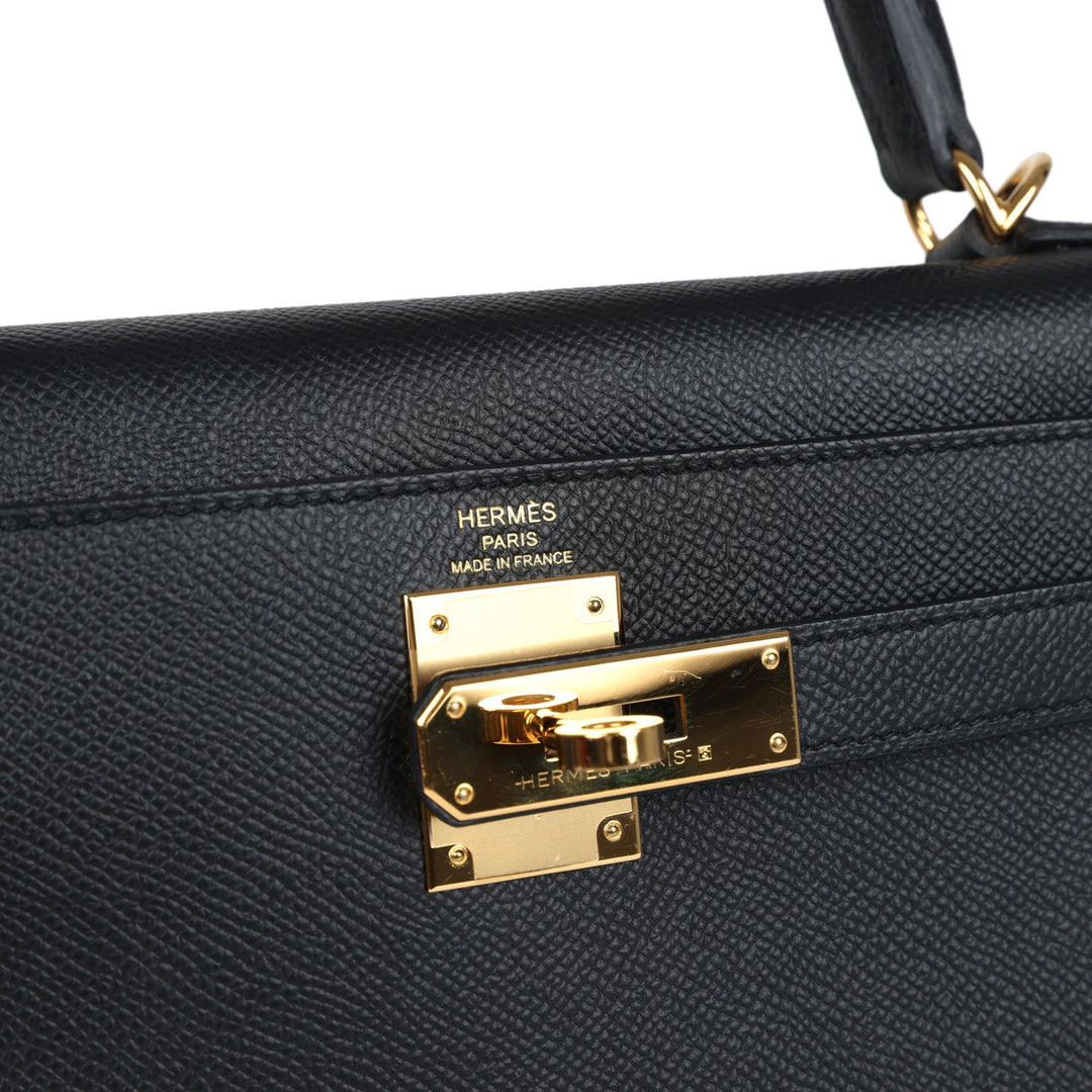New Hermes Kelly Sellier 28 Black Epsom Gold Hardware