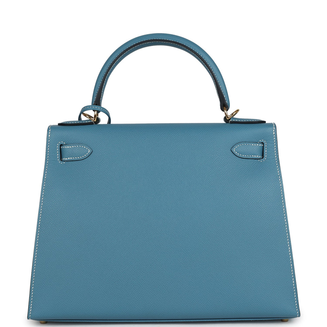 Hermes Kelly Sellier 28 Blue Jean Epsom Gold Hardware