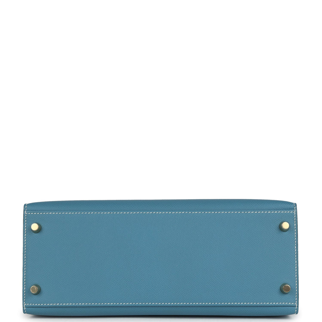 Hermes Kelly Sellier 28 Blue Jean Epsom Gold Hardware