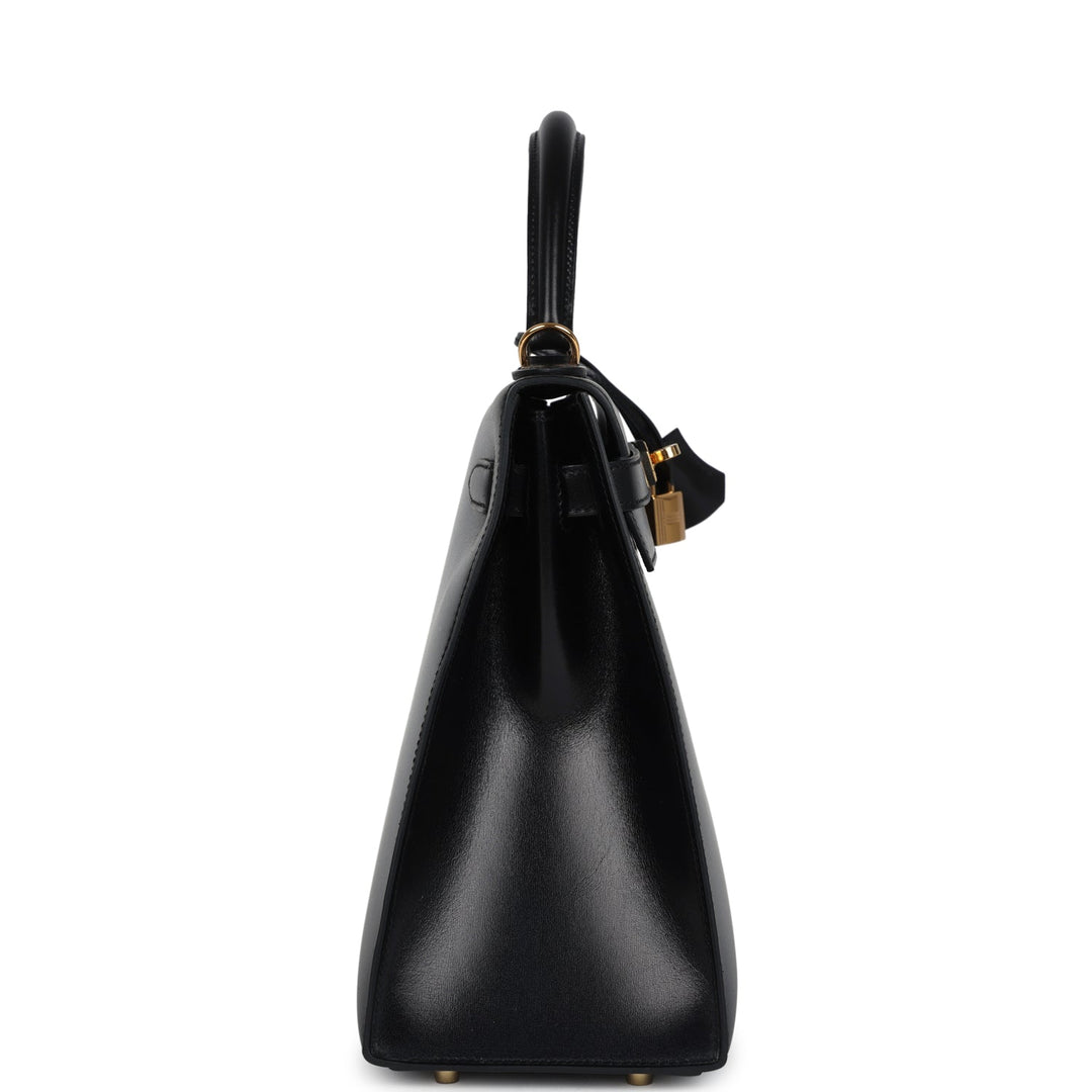 Hermes Kelly Sellier 32 Black Box Gold Hardware