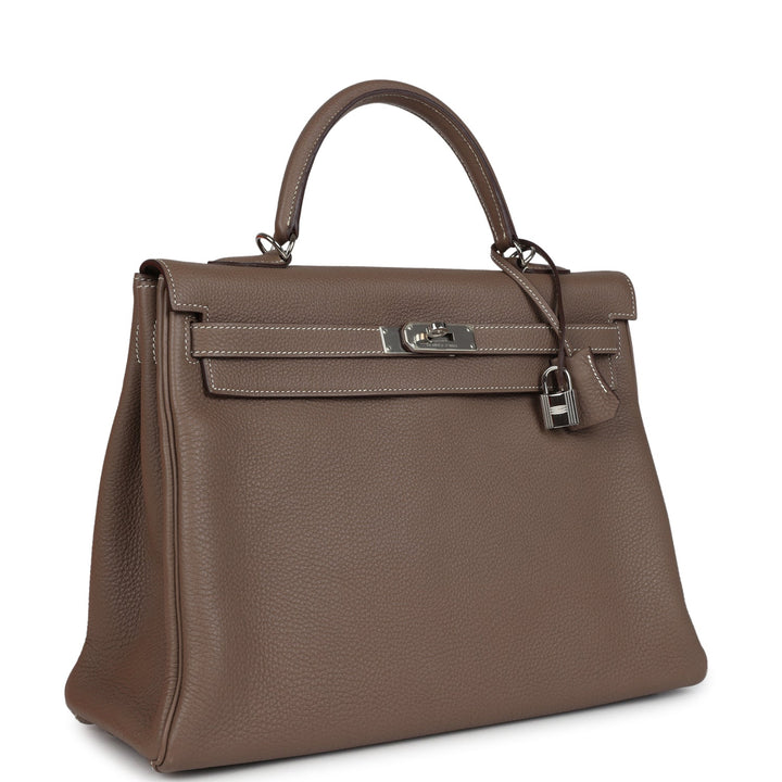New Hermes Kelly Retourne 35 Etoupe Togo Palladium Hardware
