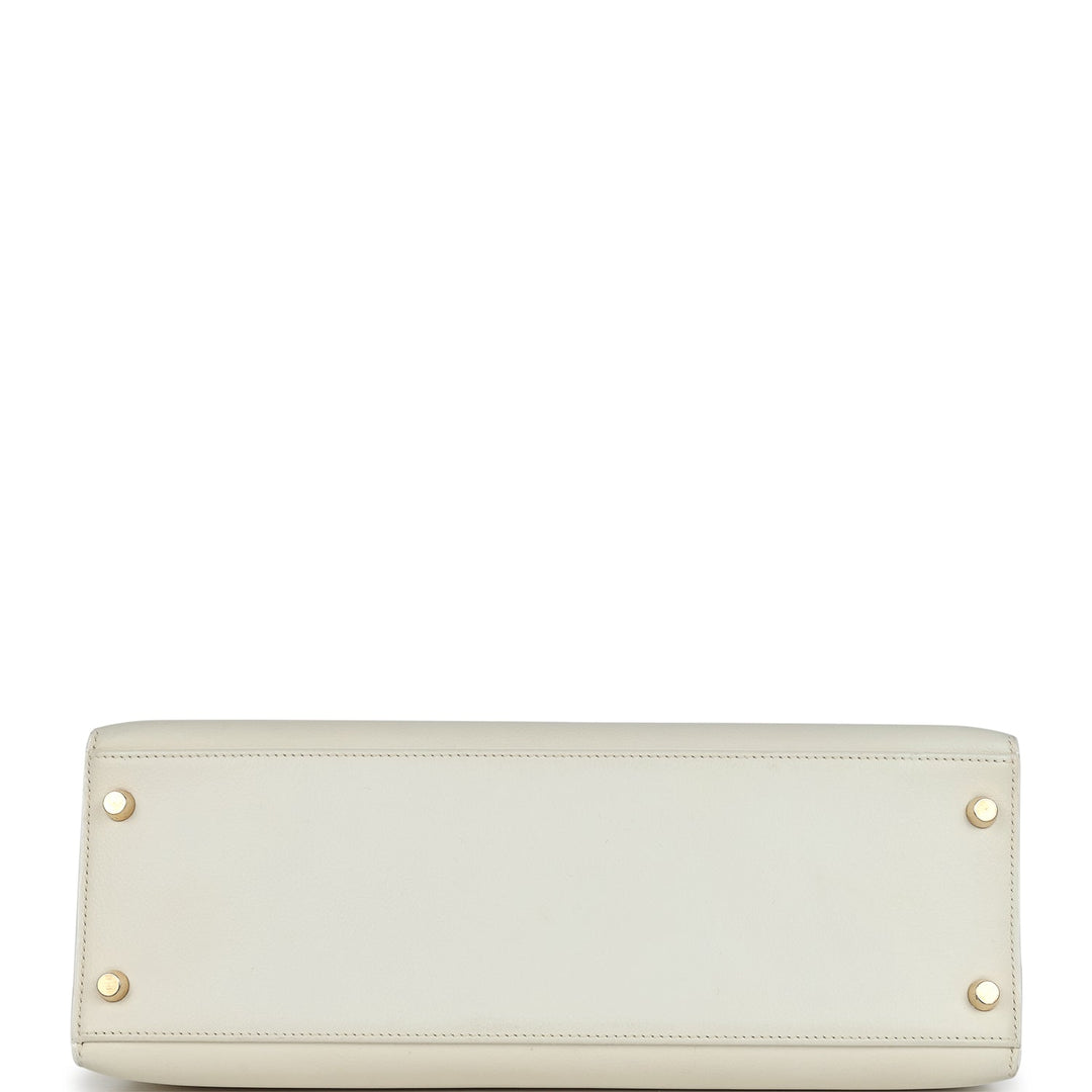 Hermes Kelly Sellier 32 White Veau Graine Gold Hardware