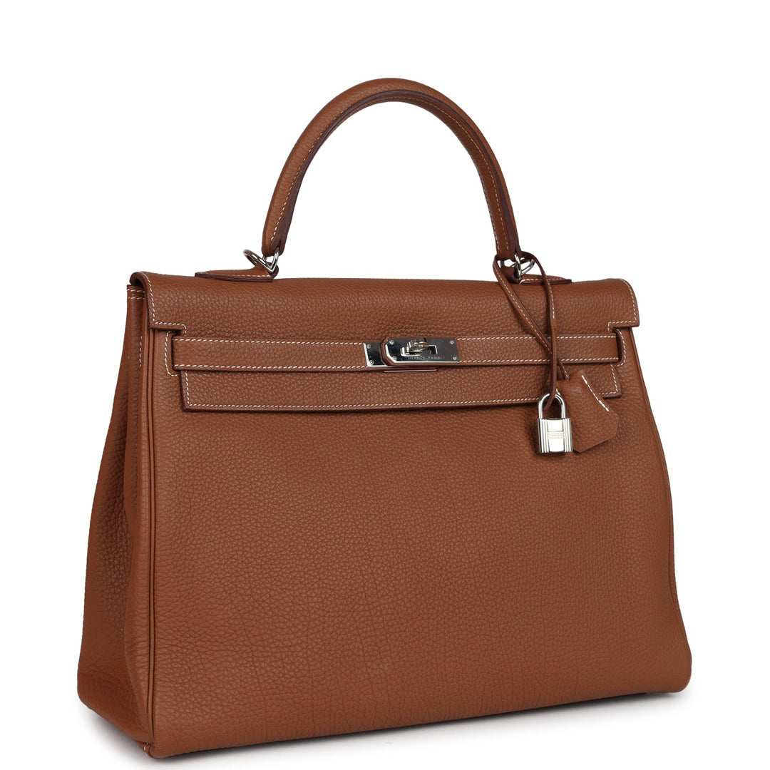 New Hermes Kelly Retourne 35 Gold Togo Palladium Hardware