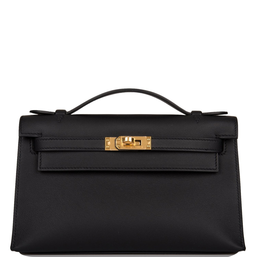 Top quality Hermes Kelly Pochette Black Swift Gold Hardware