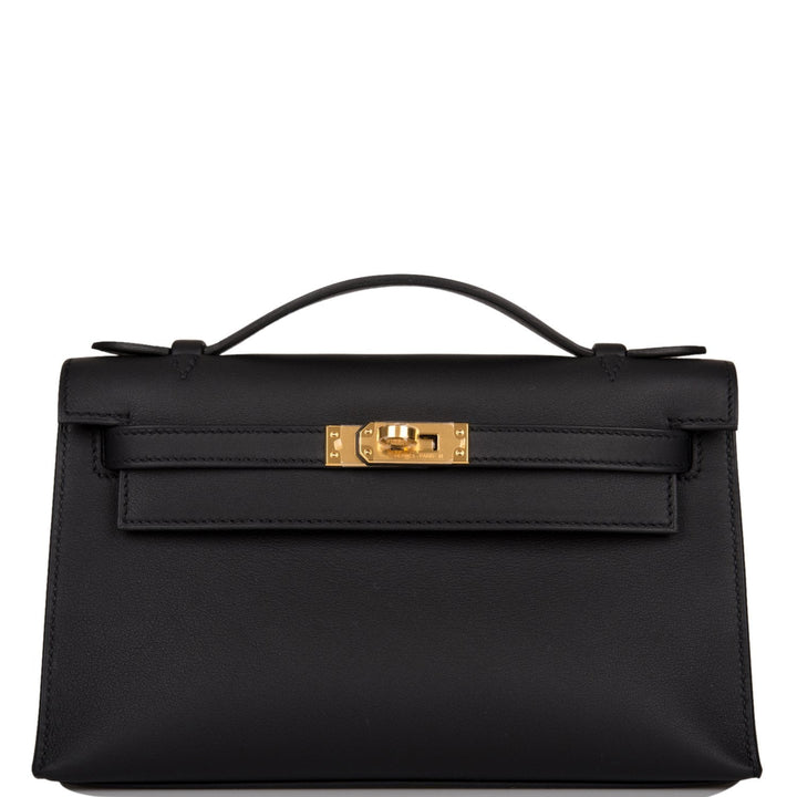 Top quality Hermes Kelly Pochette Black Swift Gold Hardware