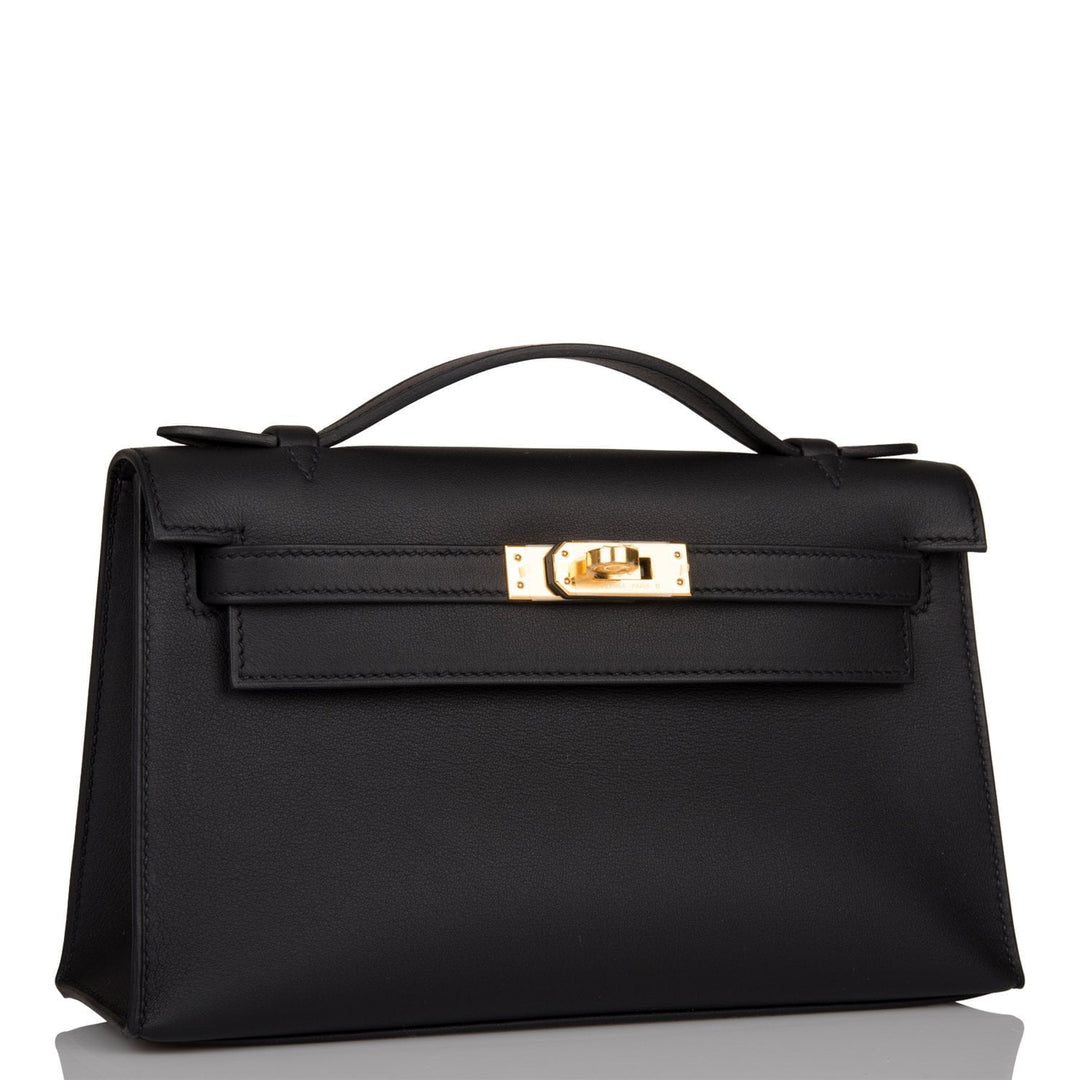 Top quality Hermes Kelly Pochette Black Swift Gold Hardware