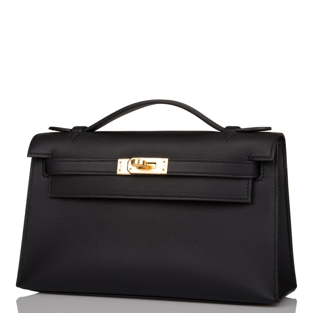 Top quality Hermes Kelly Pochette Black Swift Gold Hardware