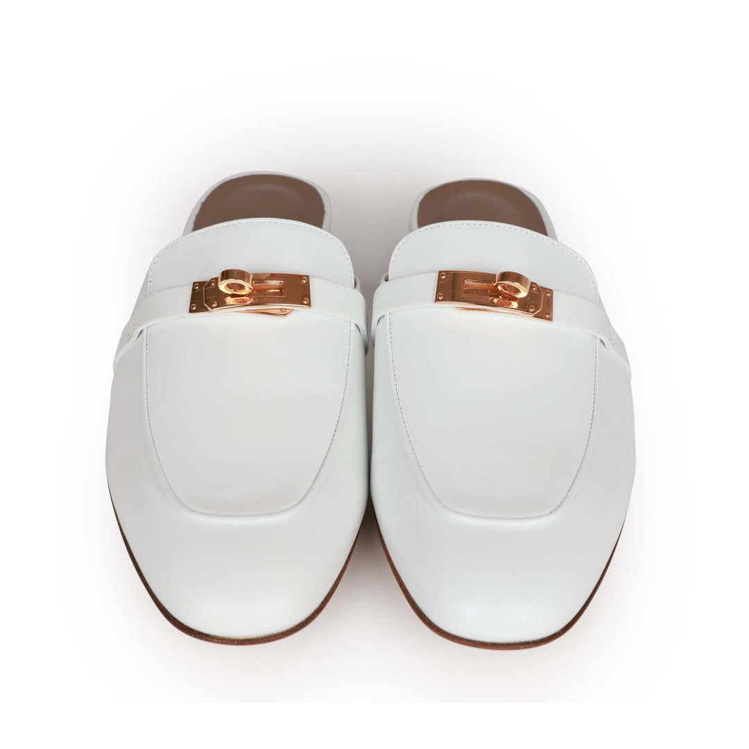 Top quality Hermes Oz Mule White Calfskin Rose Gold Hardware 40.5