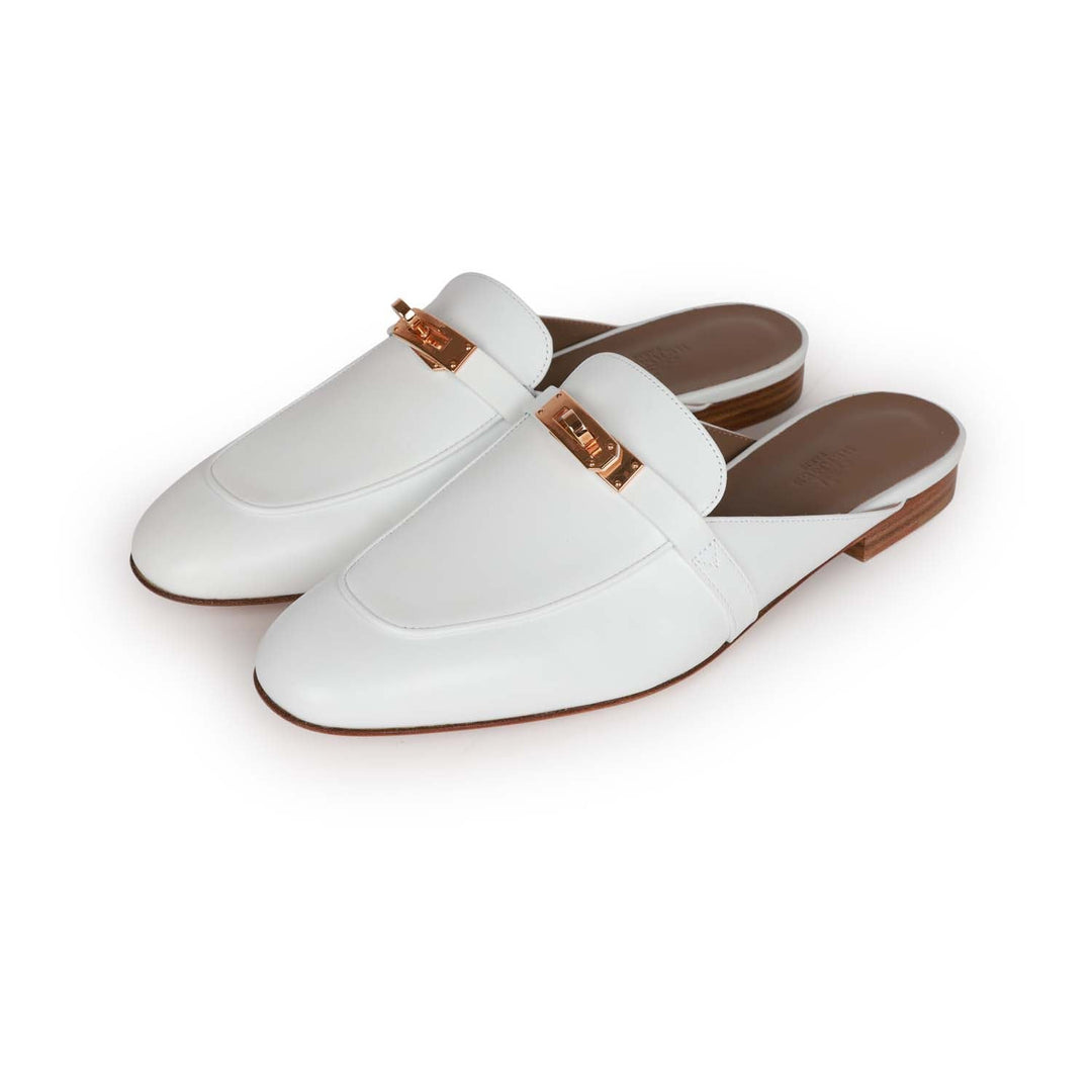 Top quality Hermes Oz Mule White Calfskin Rose Gold Hardware 40.5