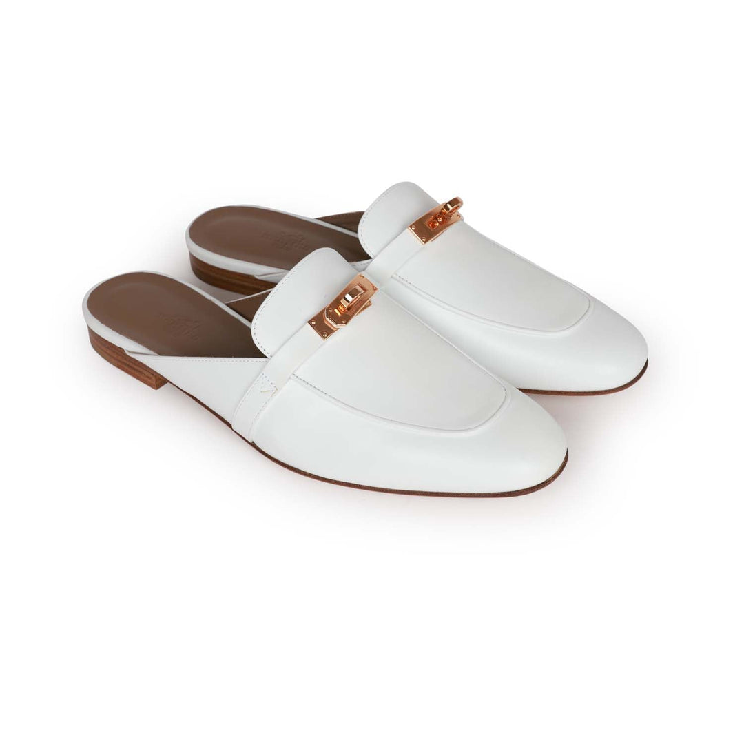 Top quality Hermes Oz Mule White Calfskin Rose Gold Hardware 40.5