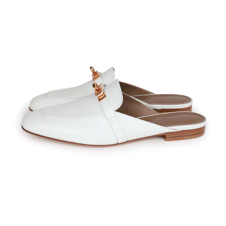 Top quality Hermes Oz Mule White Calfskin Rose Gold Hardware 40.5