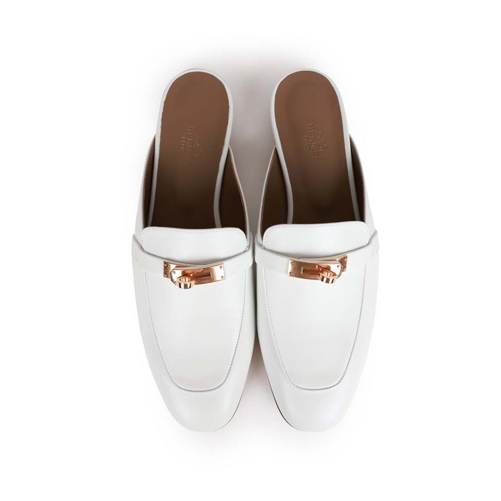 Top quality Hermes Oz Mule White Calfskin Rose Gold Hardware 40.5