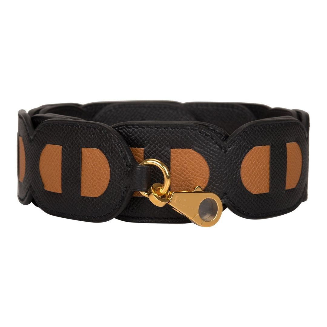 Top quality Hermes Black and Gold Epsom Maillons Shoulder Strap 109cm