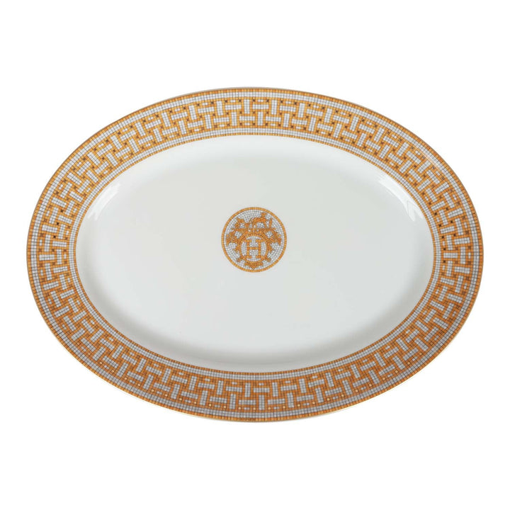 Top quality Hermes "Mosaique Au 24" Gold Porcelain Oval Large Platter