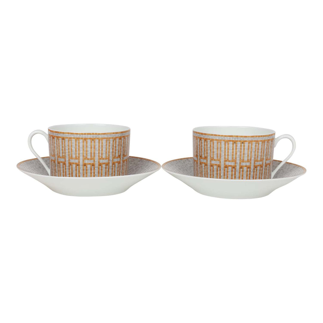 Top quality Hermes "Mosaique Au 24" Gold Porcelain Tea Cup And Saucer Set