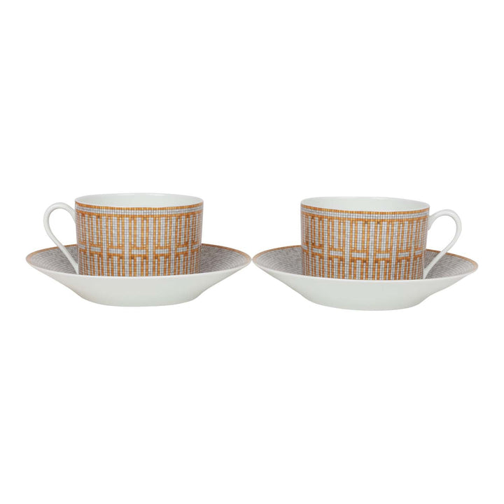Top quality Hermes "Mosaique Au 24" Gold Porcelain Tea Cup And Saucer Set