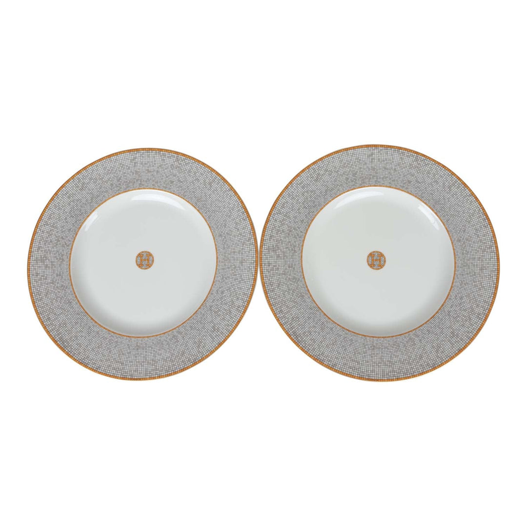 Top quality Hermes "Mosaique Au 24" Gold Porcelain Presentation Plate Set