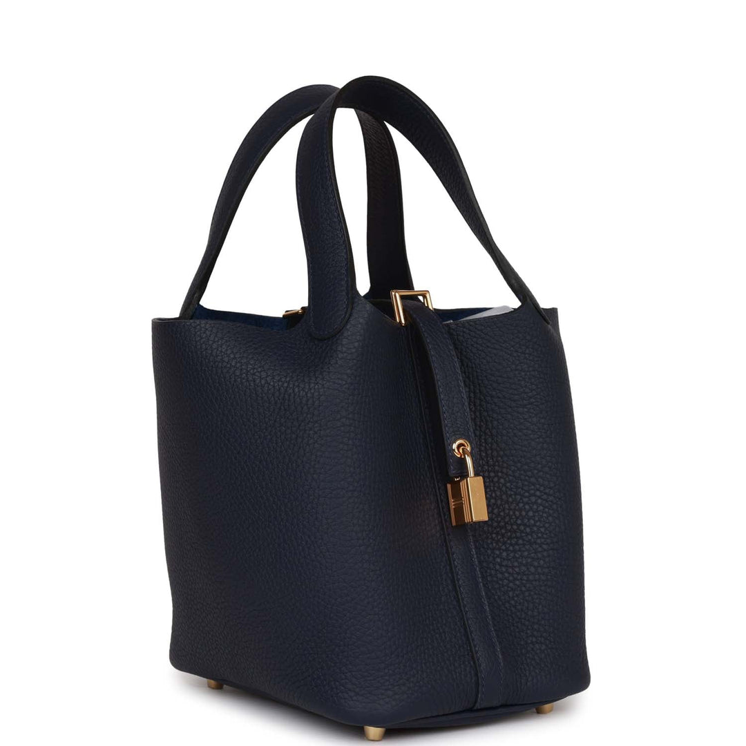 Top quality Hermes Picotin Lock 18 Bleu Nuit Clemence Gold Hardware
