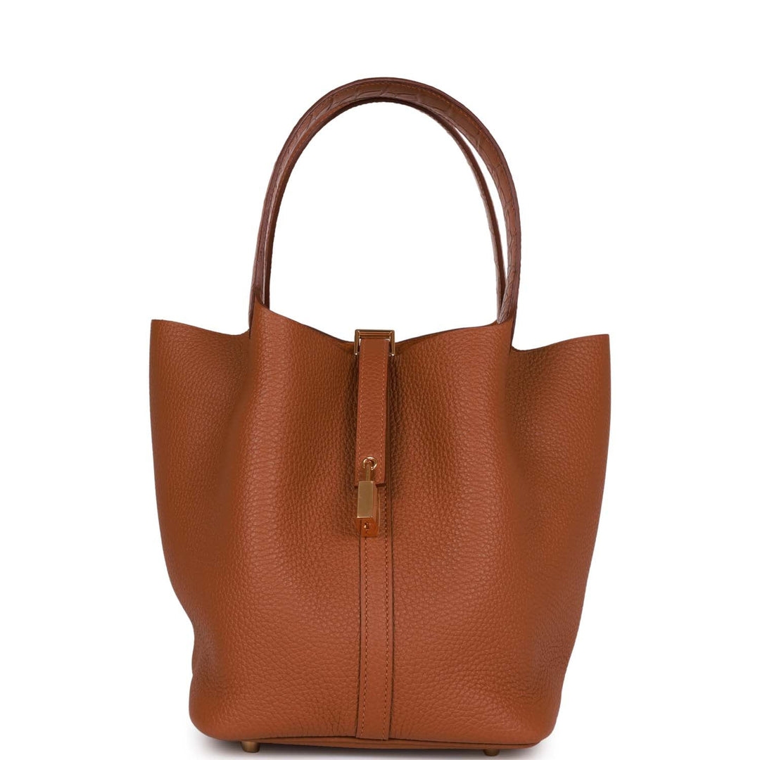 Top quality Hermes Picotin Lock 22 Gold Matte Alligator and Clemence Touch Gold Hardware