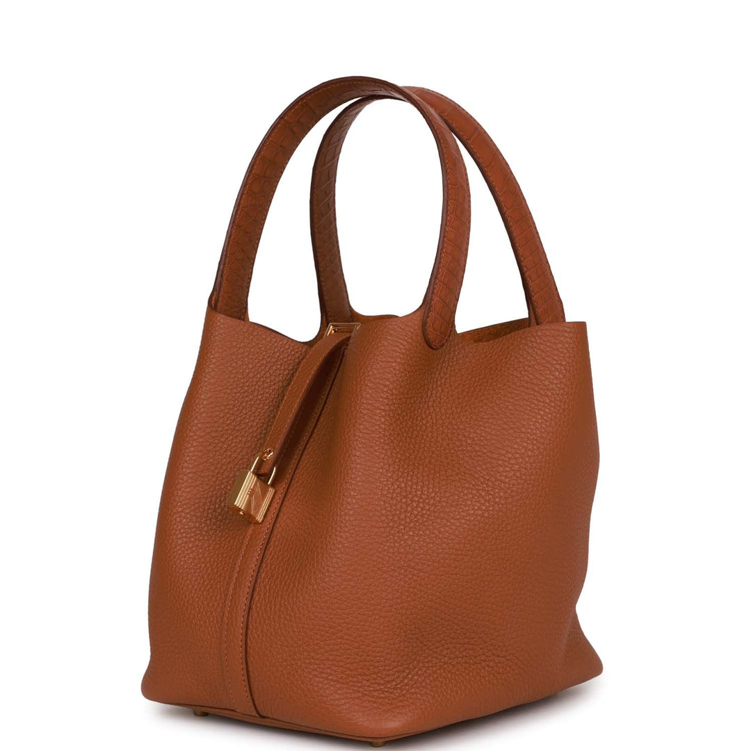 Top quality Hermes Picotin Lock 22 Gold Matte Alligator and Clemence Touch Gold Hardware