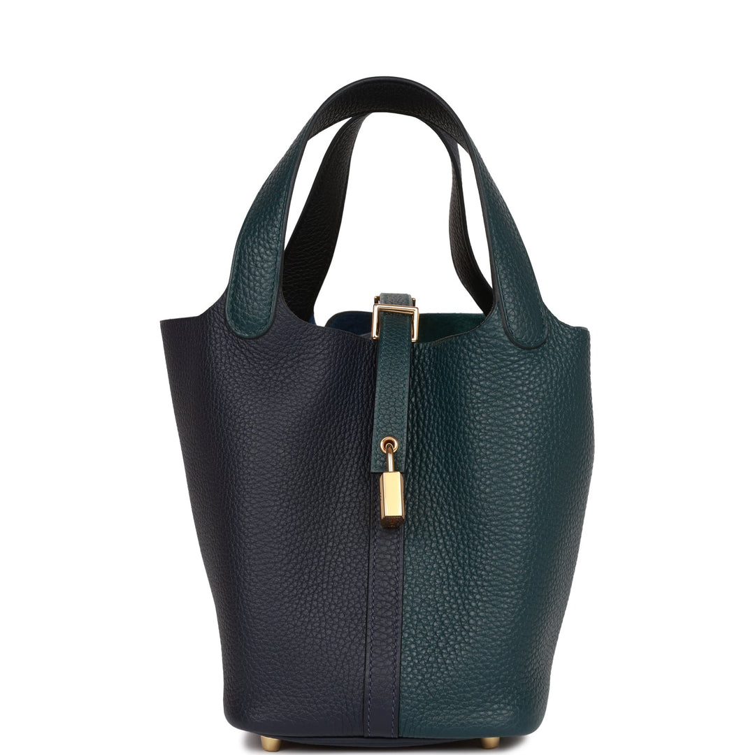 Top quality Hermes Picotin Lock 18 Casaque Vert Cypress, Bleu Nuit and Black Clemence Gold Hardware