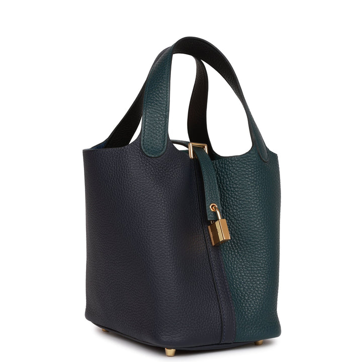 Top quality Hermes Picotin Lock 18 Casaque Vert Cypress, Bleu Nuit and Black Clemence Gold Hardware
