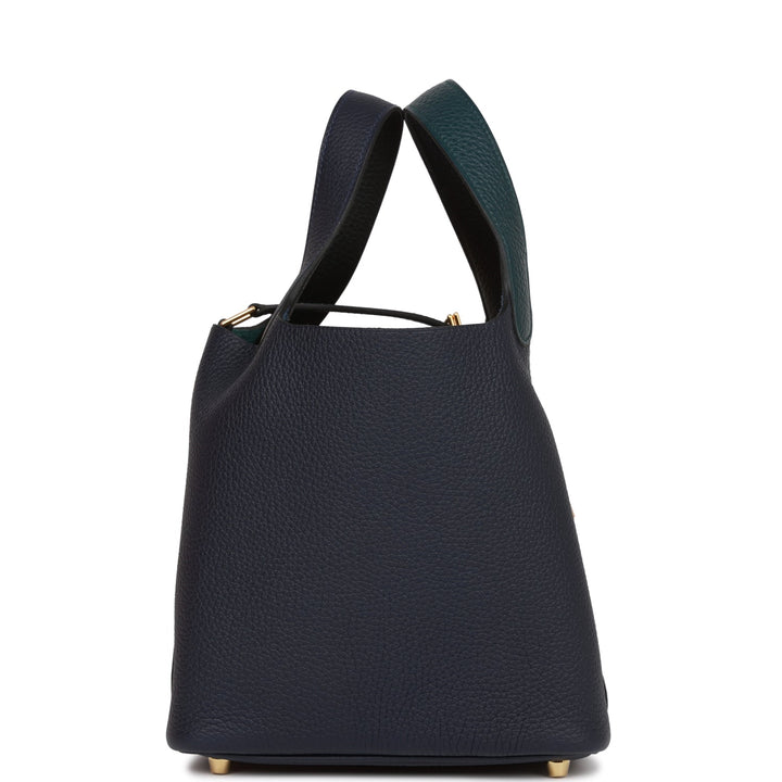 Top quality Hermes Picotin Lock 18 Casaque Vert Cypress, Bleu Nuit and Black Clemence Gold Hardware