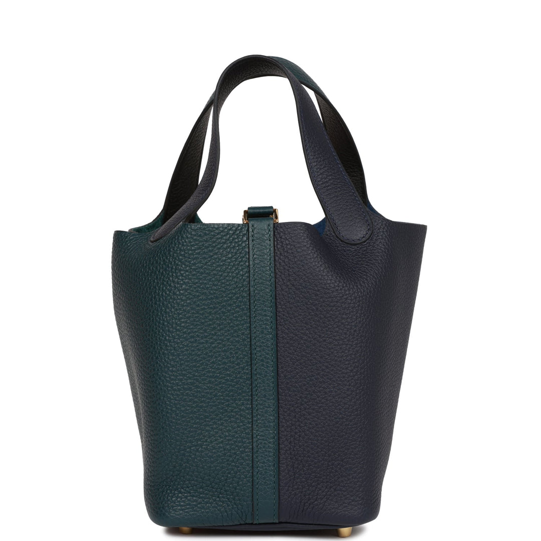 Top quality Hermes Picotin Lock 18 Casaque Vert Cypress, Bleu Nuit and Black Clemence Gold Hardware