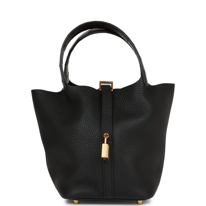 Top quality Hermes Picotin Lock 18 Black Matte Alligator and Clemence Touch Gold Hardware