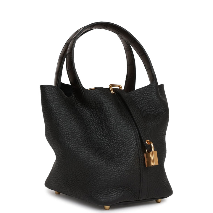 Top quality Hermes Picotin Lock 18 Black Matte Alligator and Clemence Touch Gold Hardware