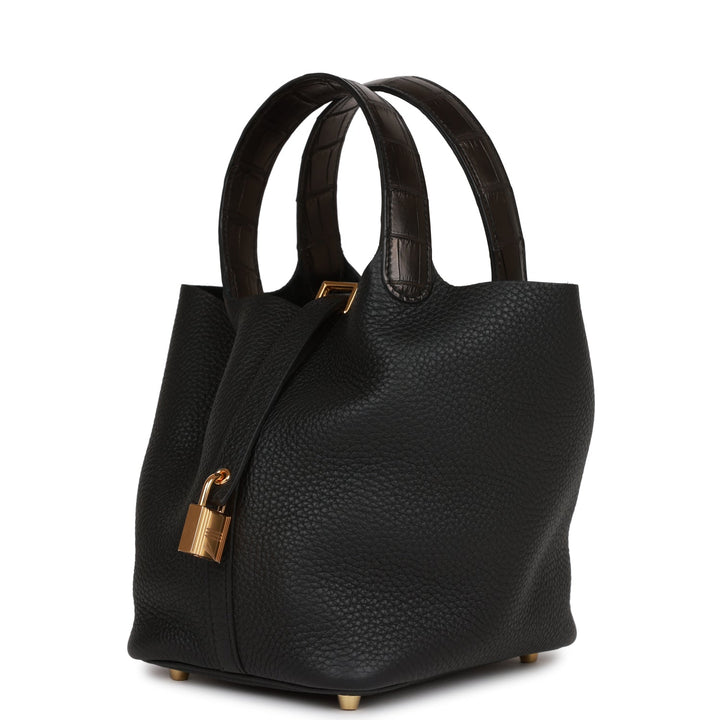 Top quality Hermes Picotin Lock 18 Black Matte Alligator and Clemence Touch Gold Hardware