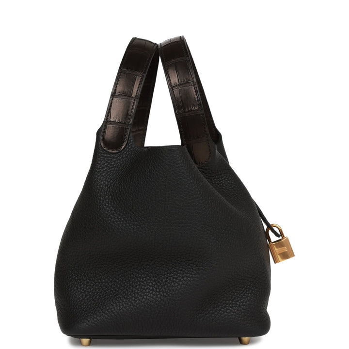 Top quality Hermes Picotin Lock 18 Black Matte Alligator and Clemence Touch Gold Hardware
