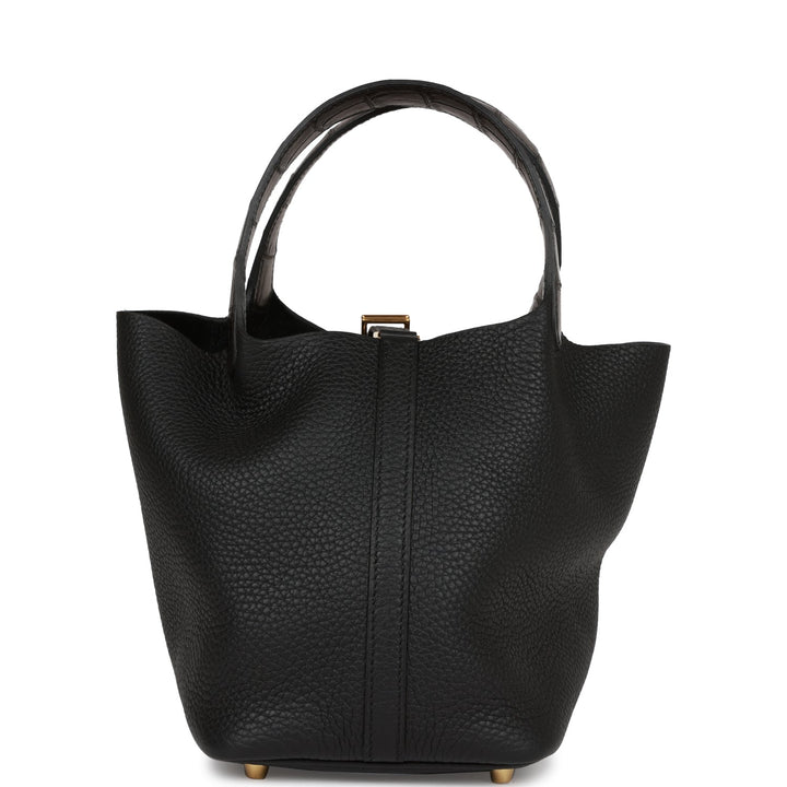 Top quality Hermes Picotin Lock 18 Black Matte Alligator and Clemence Touch Gold Hardware