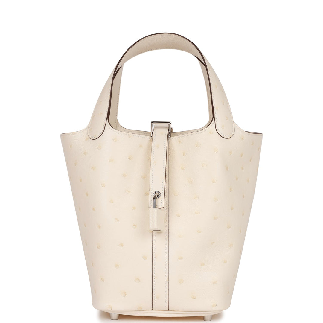 Top quality Hermes Picotin Lock 18 Nata Ostrich Palladium Hardware