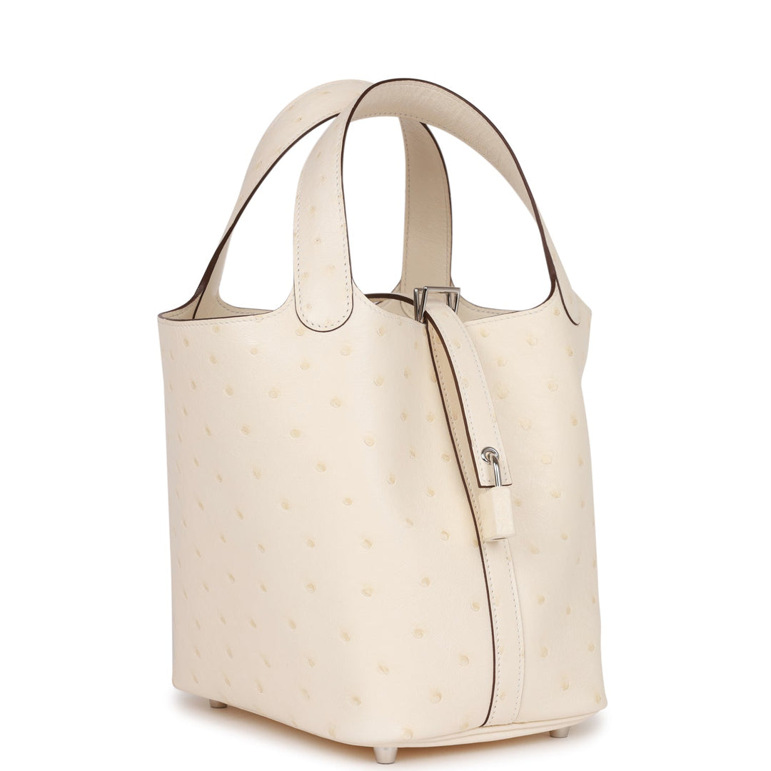 Top quality Hermes Picotin Lock 18 Nata Ostrich Palladium Hardware