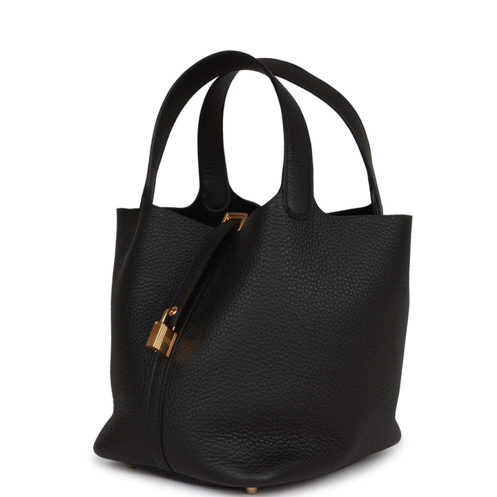 Top quality Hermes Picotin Lock 22 Black Clemence Gold Hardware