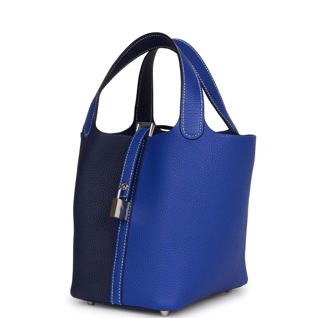 Top quality Hermes Picotin 18 Casaque Bleu Encre and Bleu Electric Clemence Palladium Hardware