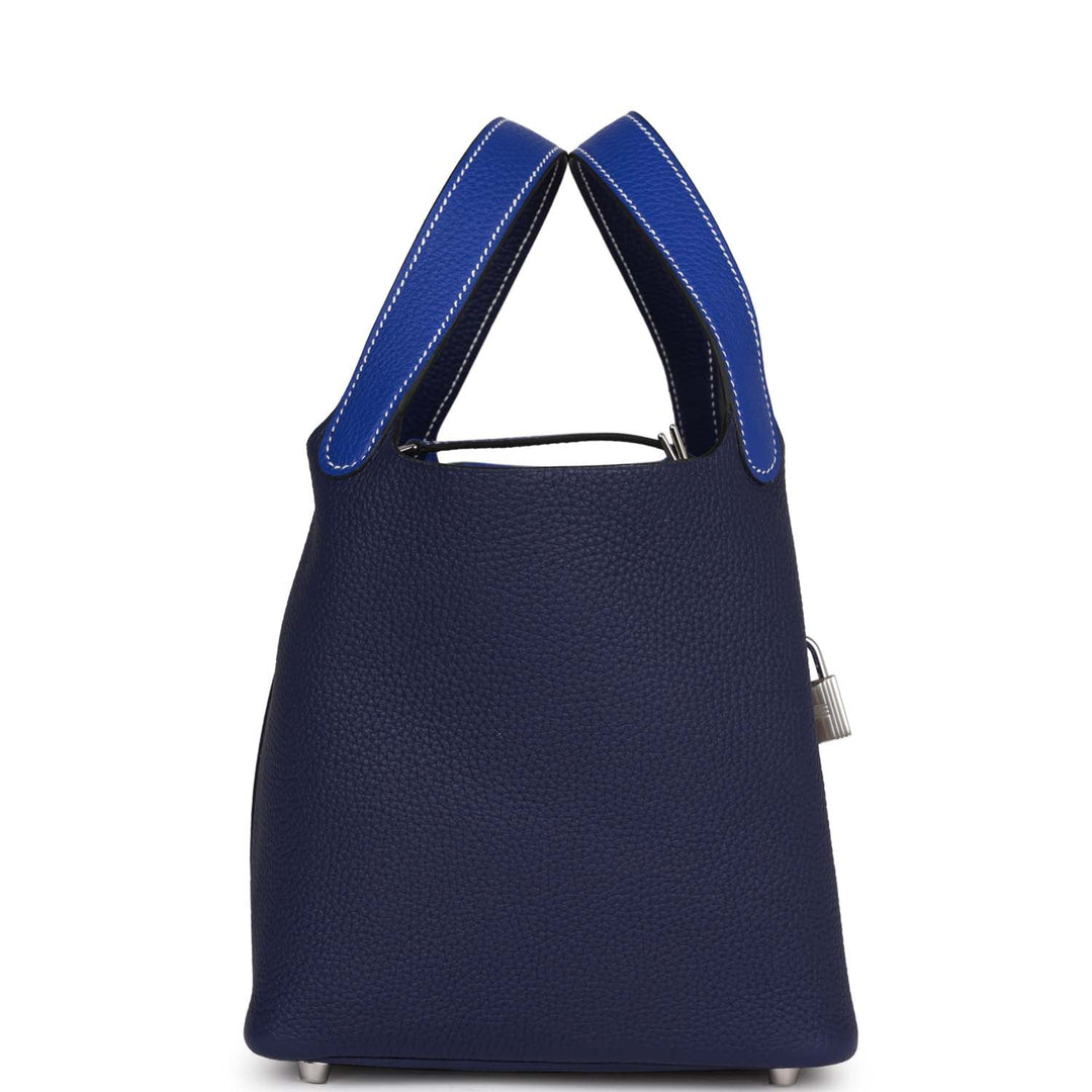 Top quality Hermes Picotin 18 Casaque Bleu Encre and Bleu Electric Clemence Palladium Hardware